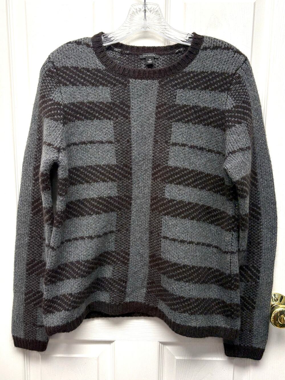 Ann Taylor Sweater Crew Neck Black Gray Wool Alpaca Angora Blend Women’s Size M